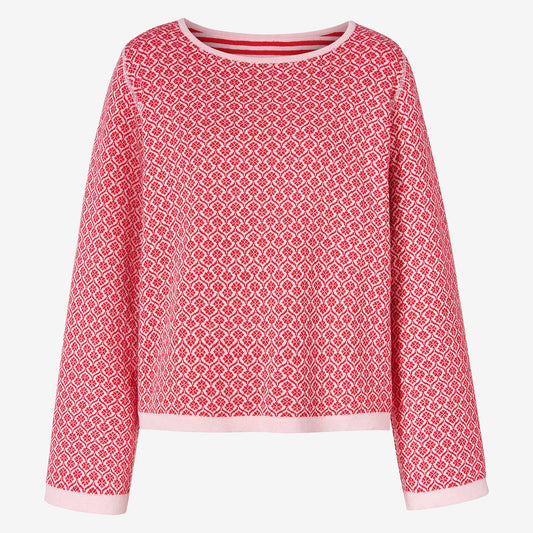 Vändbar stickad tröja i ekologisk bomull - Rosa/Hallon