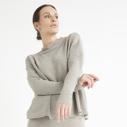 Oversize merinotröja med bred halsmudd - Raw White/Granite Stripe