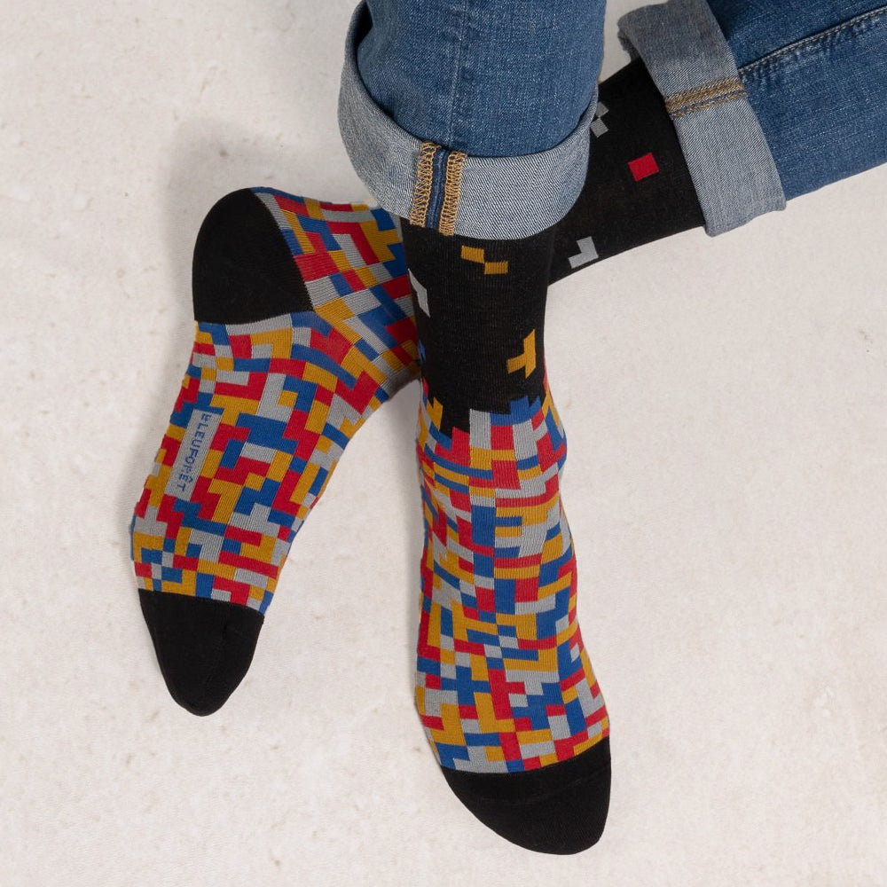 Herrstrumpa i bomullsmix – "Tetris"