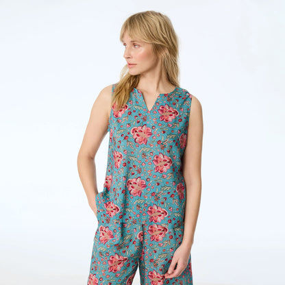 Blommig ärmlös topp i modal - Vintage Flower | Himalaya