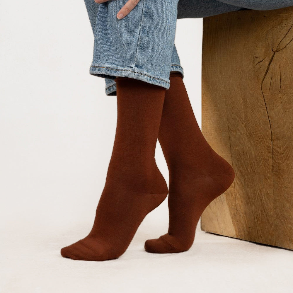 Ullsocka med rullkant - Caramel