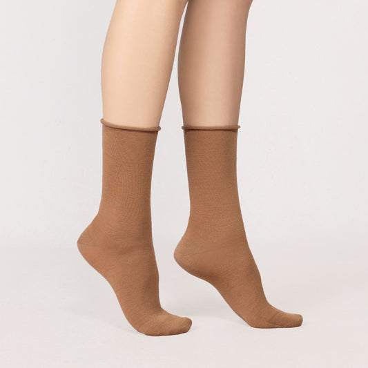 Ullsocka med rullkant - Praline