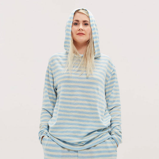 Hoodie i merinoull - unisexmodell med fållade kanter, Capers Melange