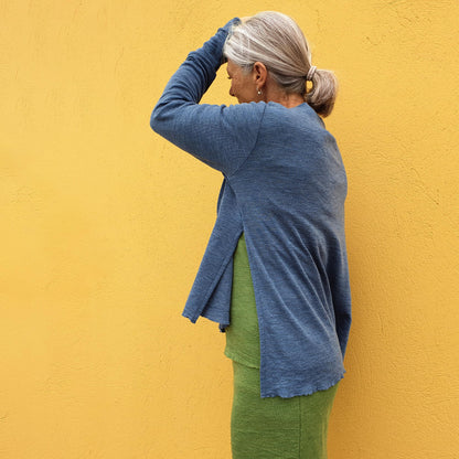 Tröja i merinoull - med hög båthals, slitsar och extra långa ärmar, Antracite grey