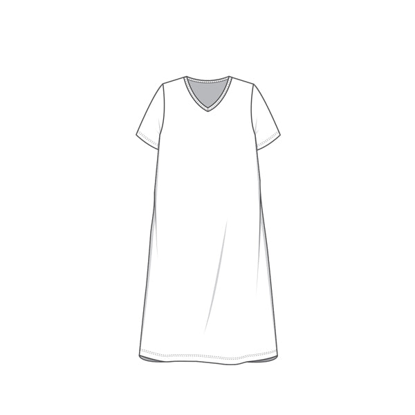 7614 T-shirtklänning - A-line med v-ringning och kort ärm