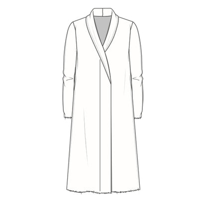 Lång sjalkofta i merinoull