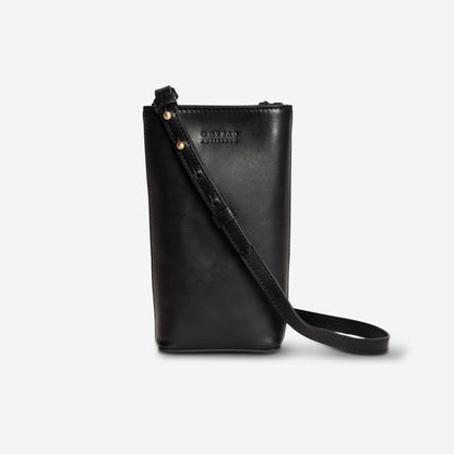 CHARLIE Black - mobilväska i äkta läder