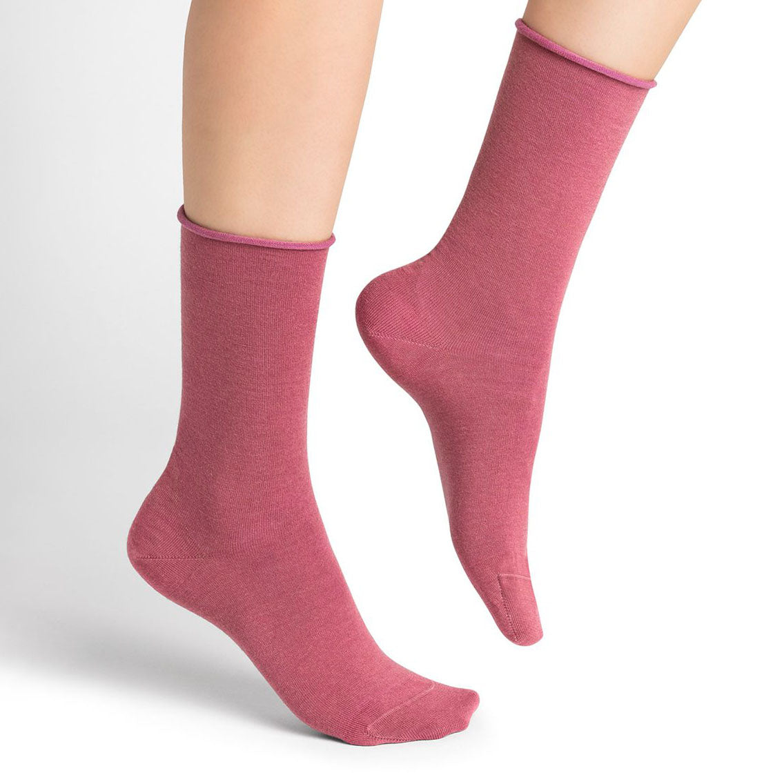 Ullsocka med rullkant - Blush