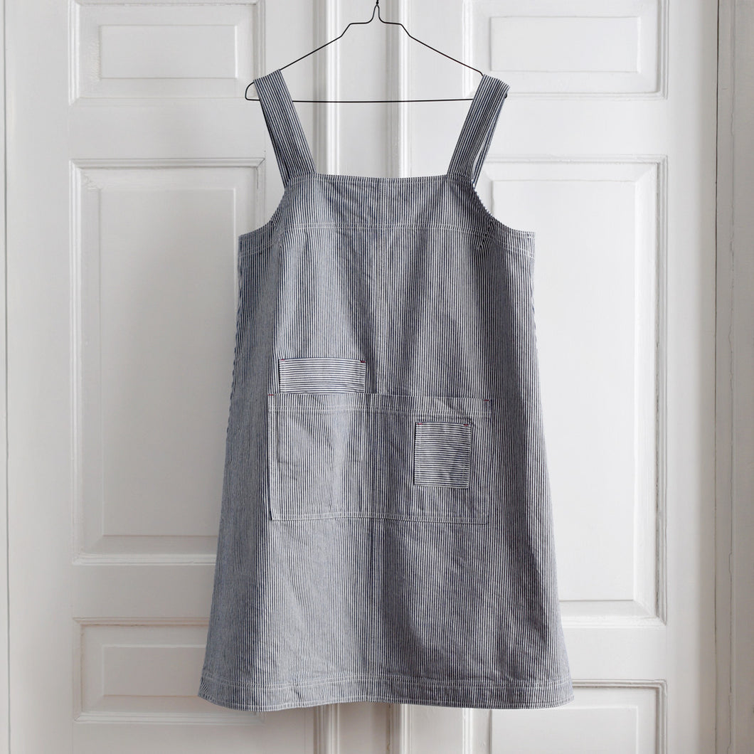 Randig hängselklänning, blå & vit denim